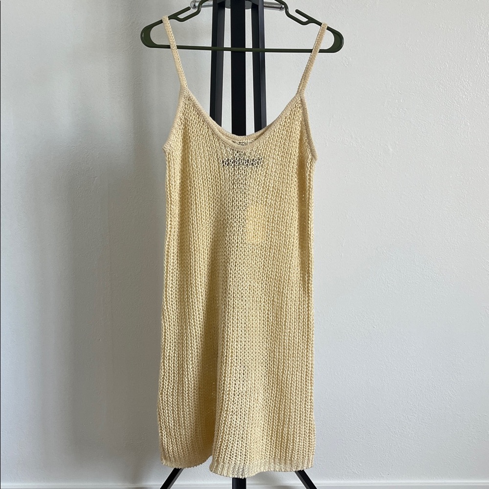 Enza Costa Linen Open Knit Piscine Dress Antique Cream NWT Size Small